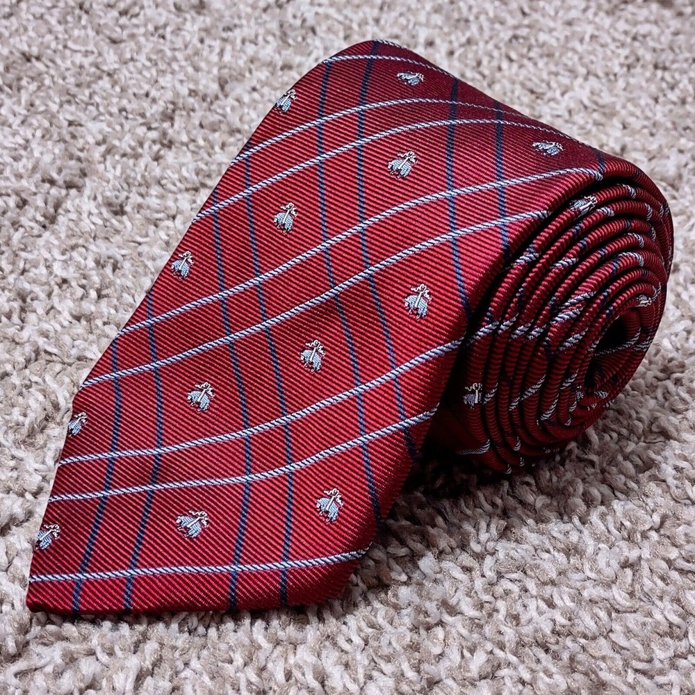 BROOKS BROTHERS Men Tie Necktie 3.5" x  59" AOP Sheep Logo Stripes Silk USA Made